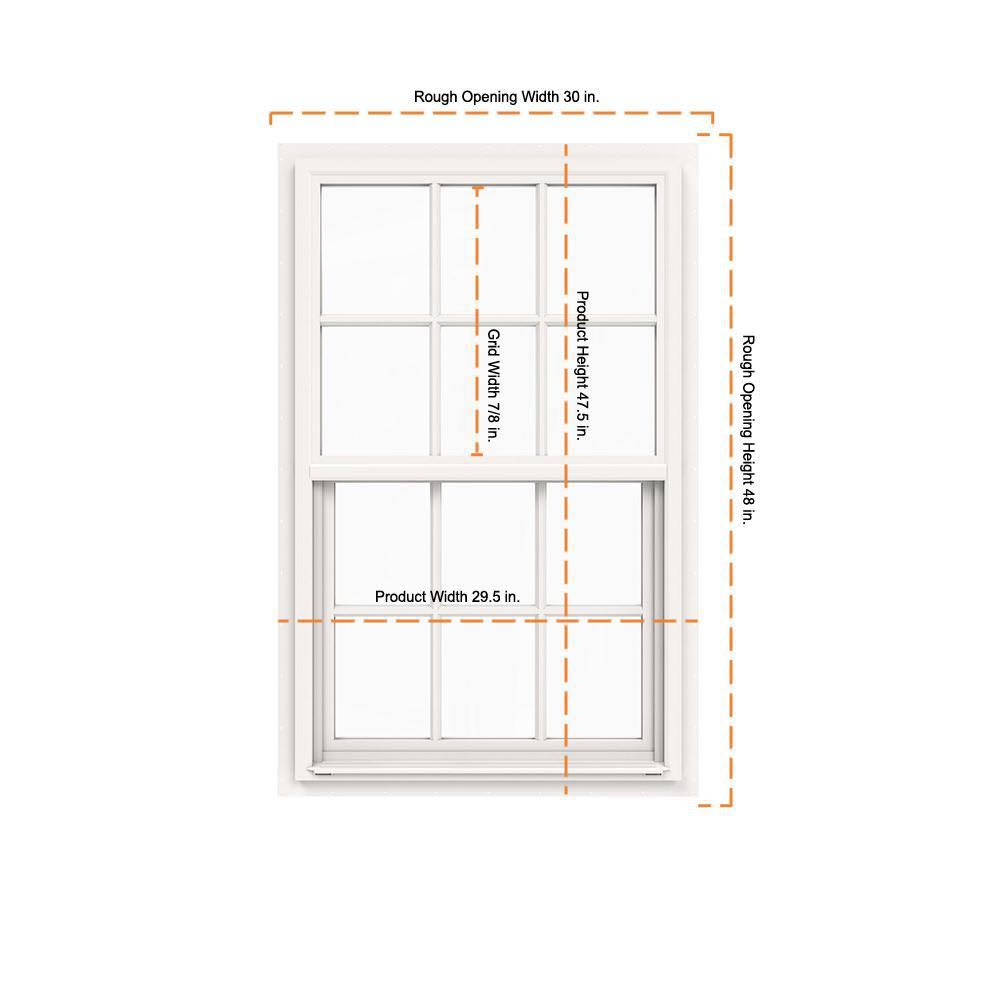 JELD-WEN 30 in. x 48 in. V-4500 Series White Single-Hung Vinyl Window with 6-Lite Colonial Grids/Grilles
