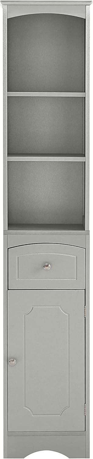 Tall Slim Bathroom Storage, Narrow Freestanding Floor Cabinets Tower w/ 3-Tier Adjustable Shelf and 1 Drawer for Home, Kitchen, Living Room, Anti-Tipping, 13.4" L x 9.1''W x 66.9''H, Grey