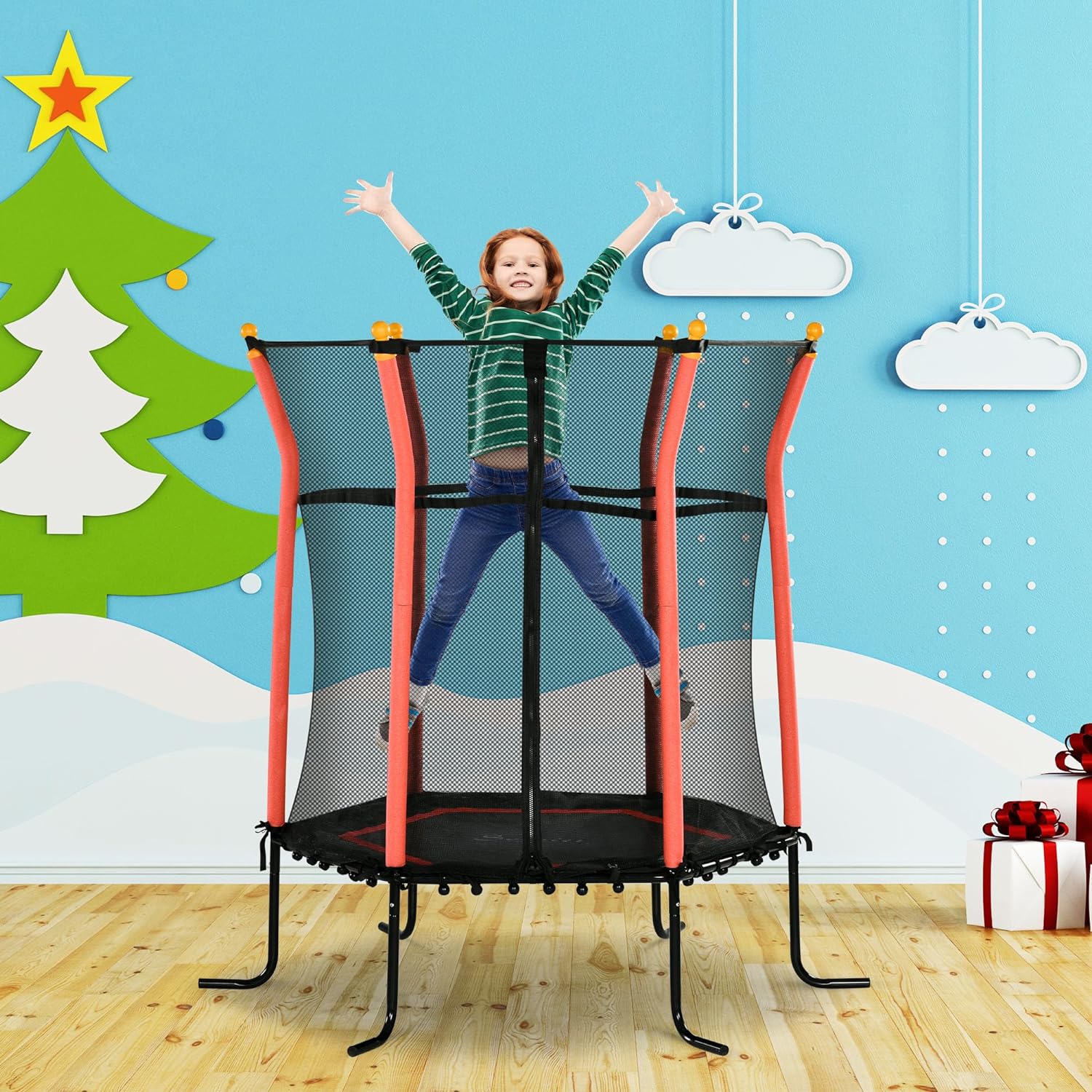 Trampoline For Kids With Net, Indoor/Outdoor Toddler Trampoline With Safety Enclosure, Birthday Gift For Boys And Girls 3-10 Years