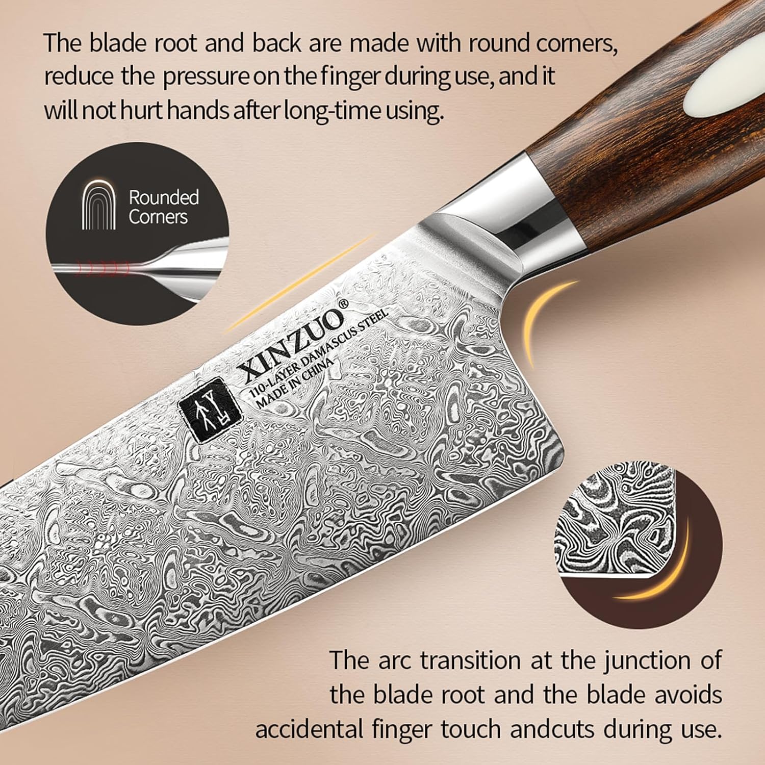 XINZUO 5-Piece Damascus Knife Set, 110 Layers Damascus Steel Professional Chef Knife Set, Razor Sharp for Meat,Vegetable Cutting,North America Desert Iron Wood Handle,Exquisite Box Package