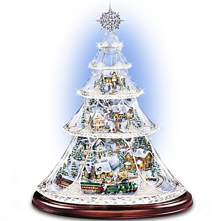 Thomas Kinkade Crystal Tree with Moving Train, Lit Village