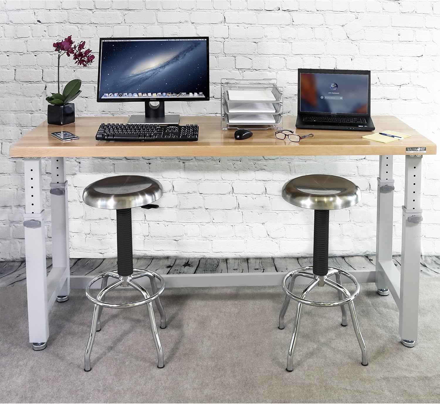 Seville Classics Heavy-Duty Wood Top Workbench Height Adjustable Desk, 72", Granite Grey