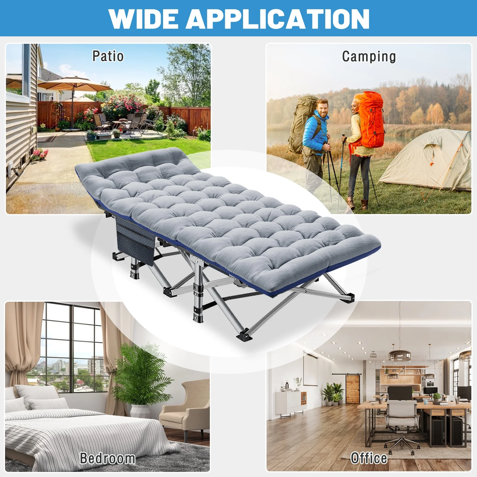 Lilypelle Folding Camping Cot Bed for Adult, Double Layer Oxford Strong Heavy Duty Sleeping Cots with Carry Bag, Portable Travel Camp Cots for Home/Office Nap and Beach Vacation