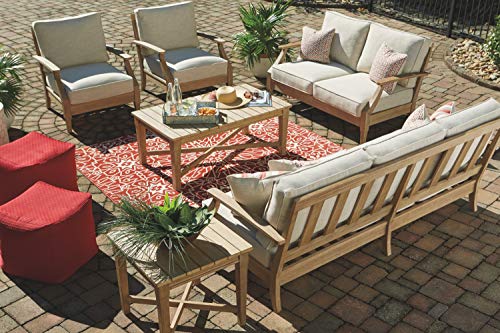 Signature Design by Ashley Carter Hall Outdoor Eucalyptus Patio Sofa with Cushion, Beige