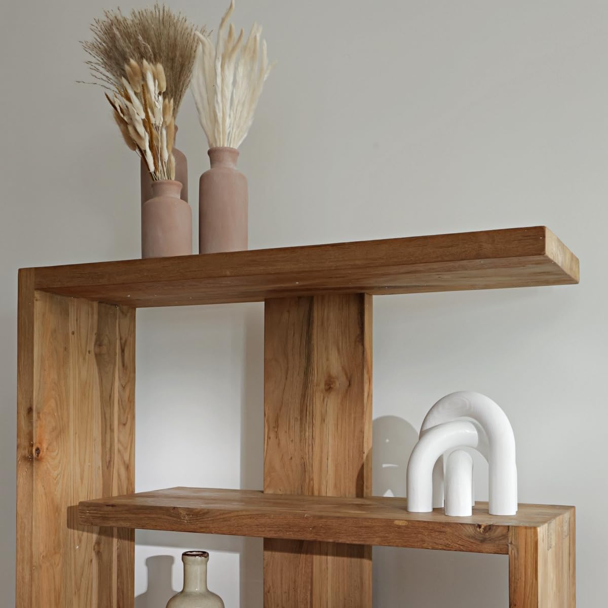 Handcrafted Solid Teakwood Bookshelf | FSC Certified Reclaimed Wood | Organic Natural Finish | Rustic Level 1 Low Distressed | 35.4" W x 11.8" D x 63" H | 130 lbs
