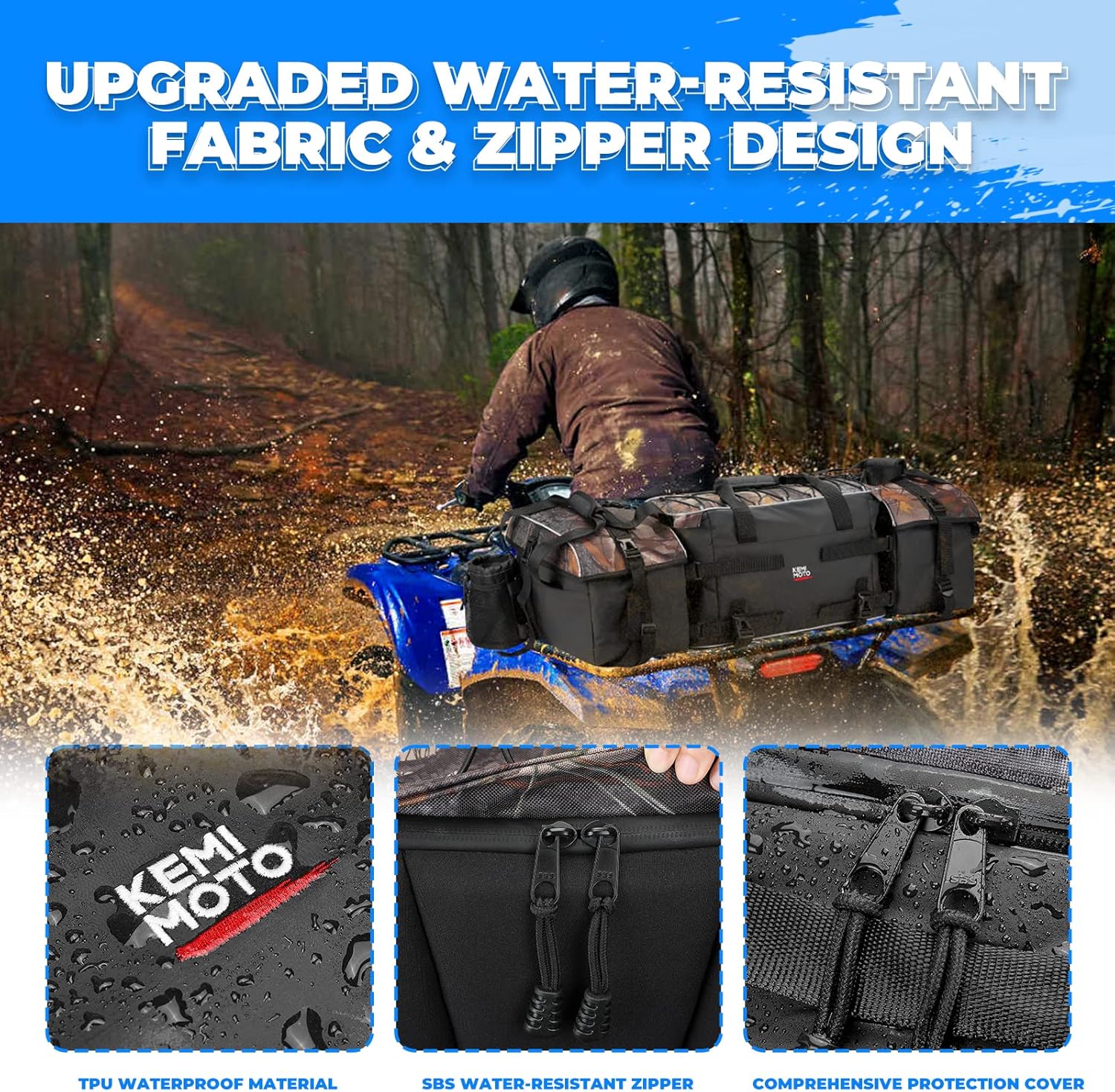 ATV Storage Bag, kemimoto Camo ATV Padded Bag w/Soft Coolers, Waterproof ATV Rear Seat Bag w/Cushion, ATV Cargo Bag Compatible with Polaris Sportsman Rancher Rubicon Foreman Grizzly