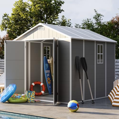 UDPATIO Outdoor Storage Shed 6 x 6 FT, Resin Garden Sheds with Floor Plastic Patio Outdoor Storage Shed with Lockable Door for Tool, Bike, Garbage Gray White