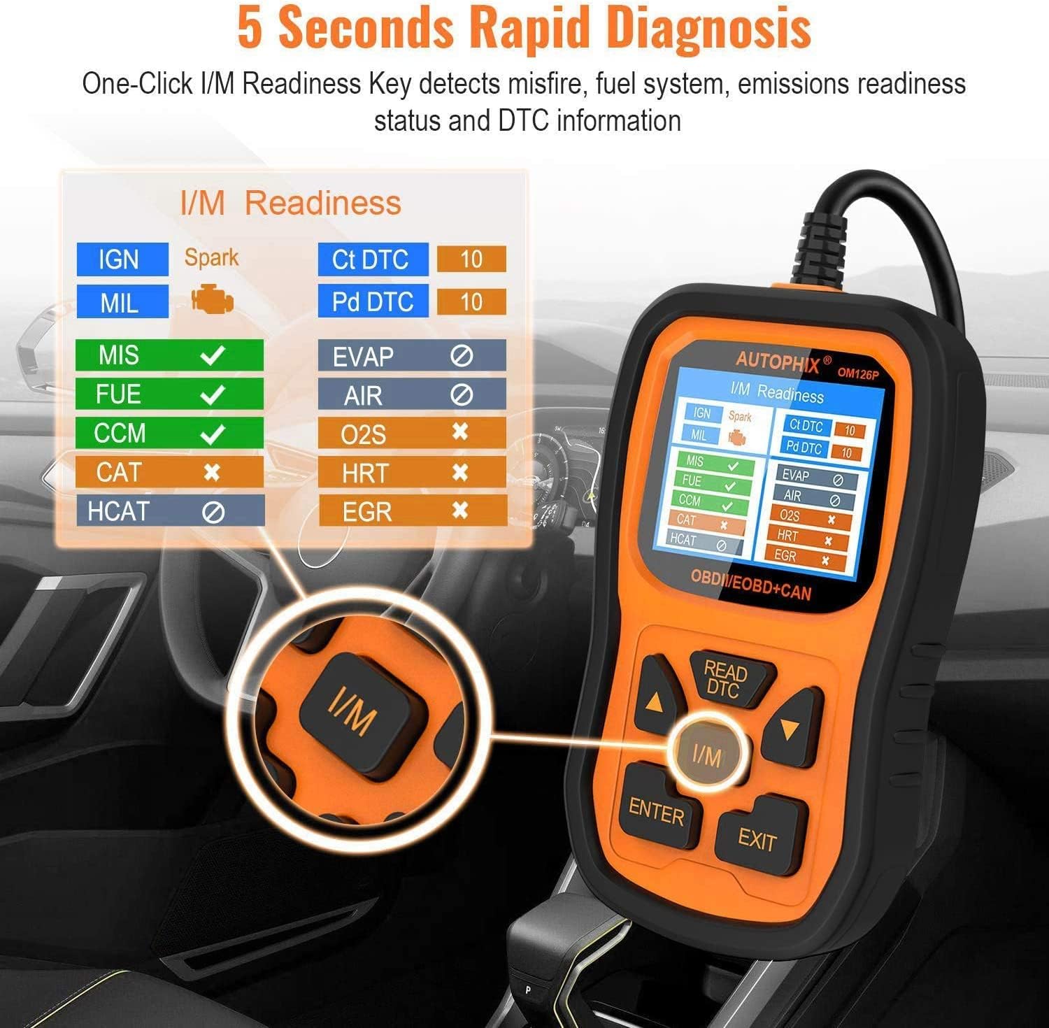 AUTOPHIX OBD2 Scanner Enhanced OM126P Vehicle Code Reader Auto Diagnostic Check Engine Light for All OBDII Car After 1996[Upgrade Version] Pack of 2