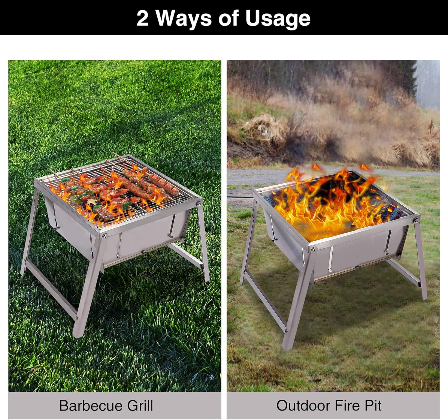 Lineslife Pop up Fire Pit for Camping Wood Burning, 12.8" Portable Folding Stainless Steel Charcoal Campfire Grill and Fire Pit with Garry Bag for Outdoor Cooking BBQ