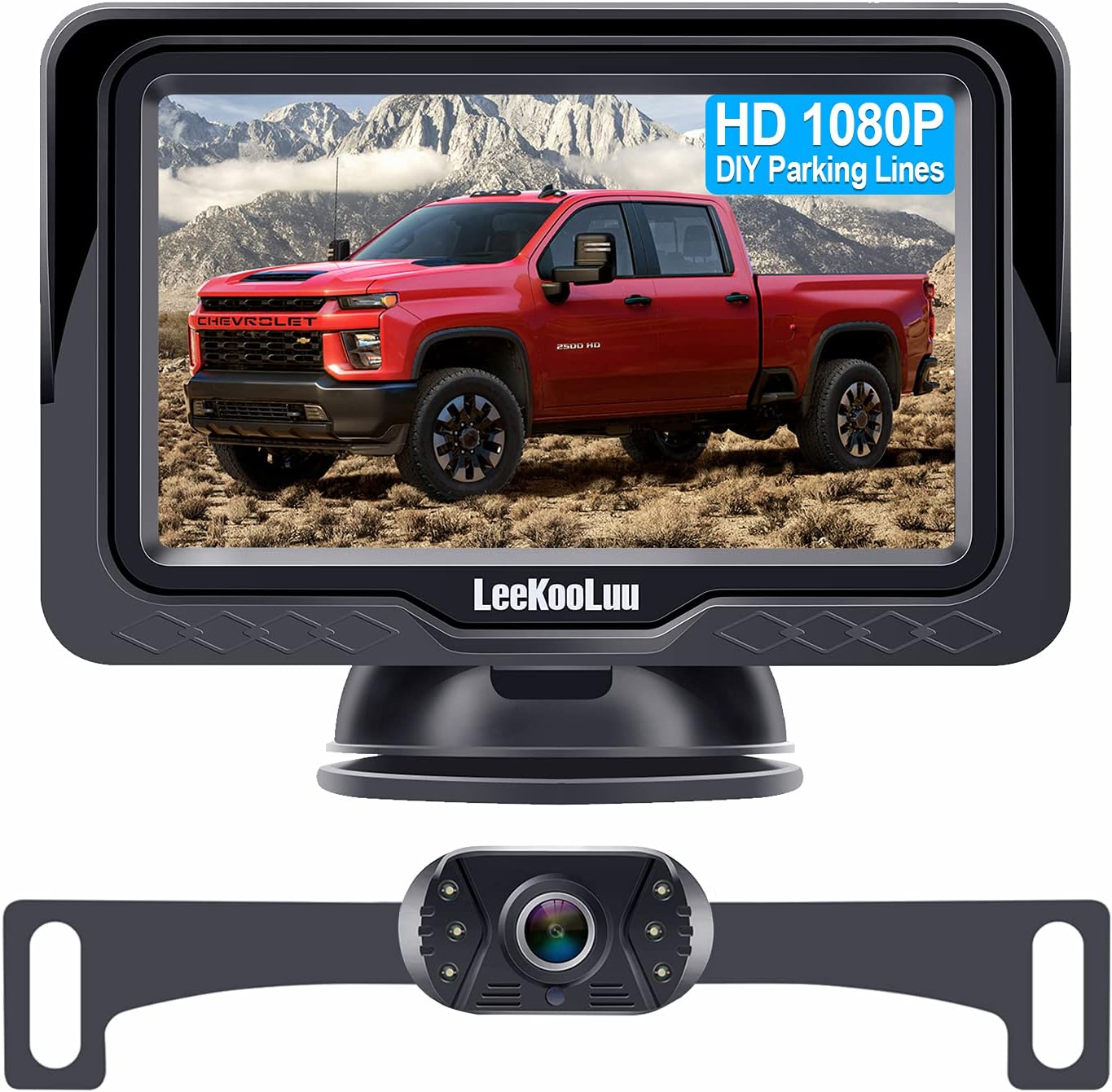 Backup Camera Rear View Monitor Kit HD 1080P for Car Truck Minivan Waterproof Night Vision DIY Grid Lines LeeKooLuu LK3 Pack of 2