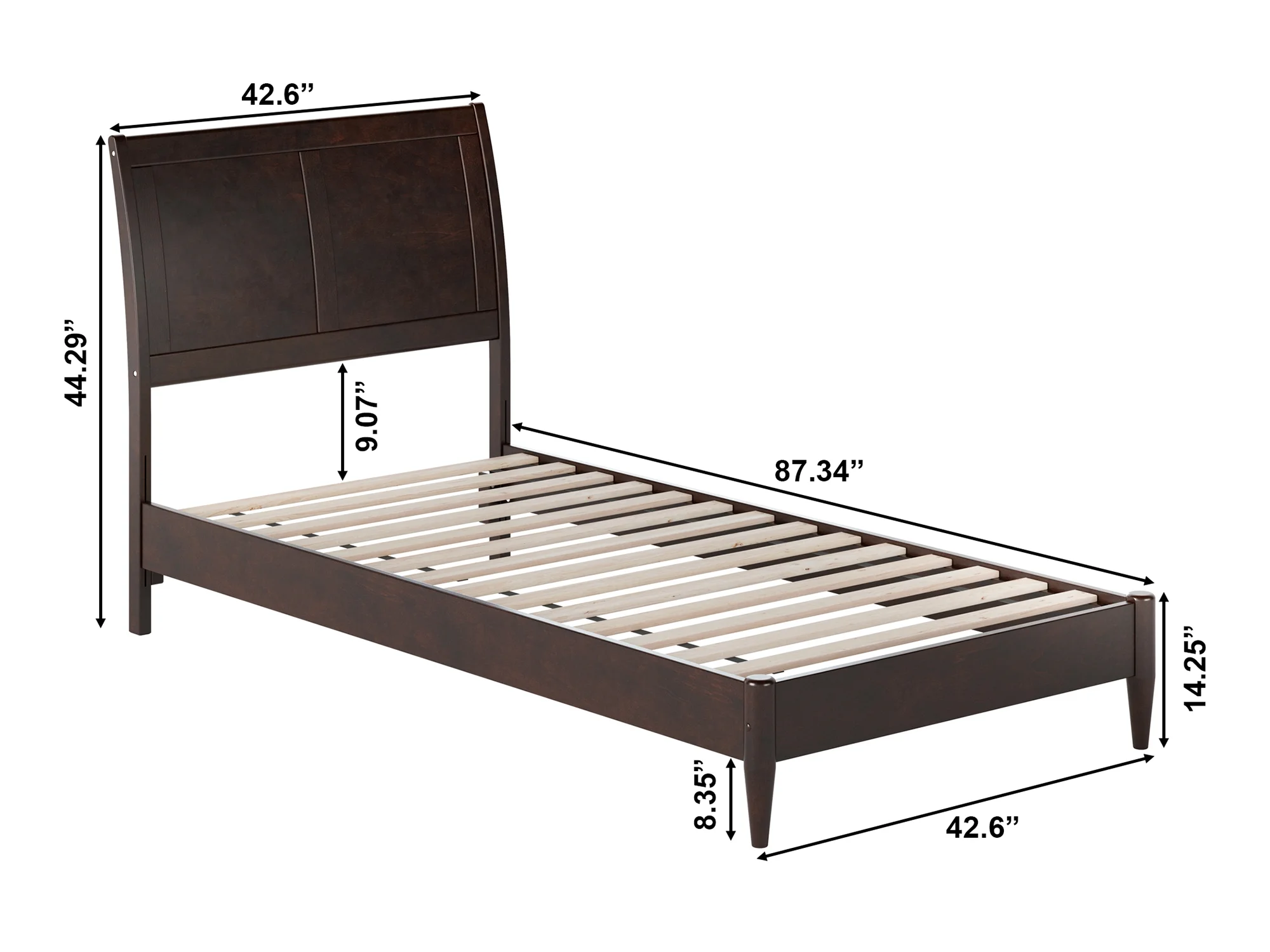 AFI Valencia Twin XL Solid Wood Low Profile Sleigh Platform Bed, Espresso