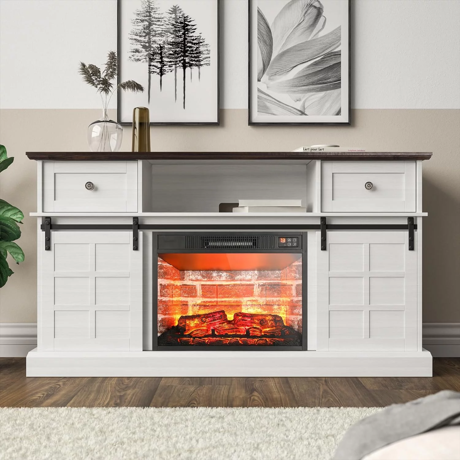 LGHM Fireplace TV Stand Entertainment Center for 65" TV Living Room White