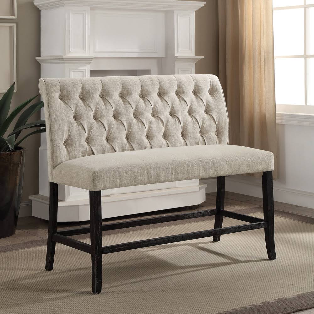 Furniture of America Sheila Contemporary Button Tufted Chenille Counter Height 2-Seater Bench, Ivory