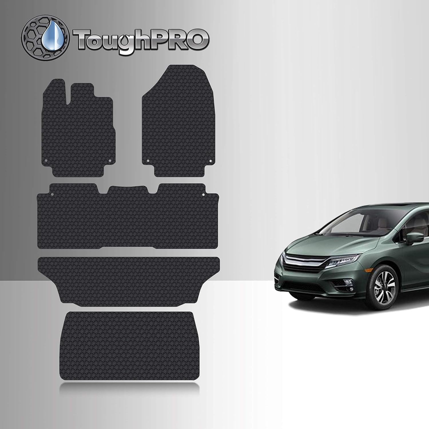 TOUGHPRO Floor Mats Accessories 1st + 2nd + 3rd Row + Cargo Mats Accessories Compatible with Honda Odyssey (8 Seater) All Weather Heavy Duty Black Rubber 2011 2012 2013 2014 2015 2016 2017