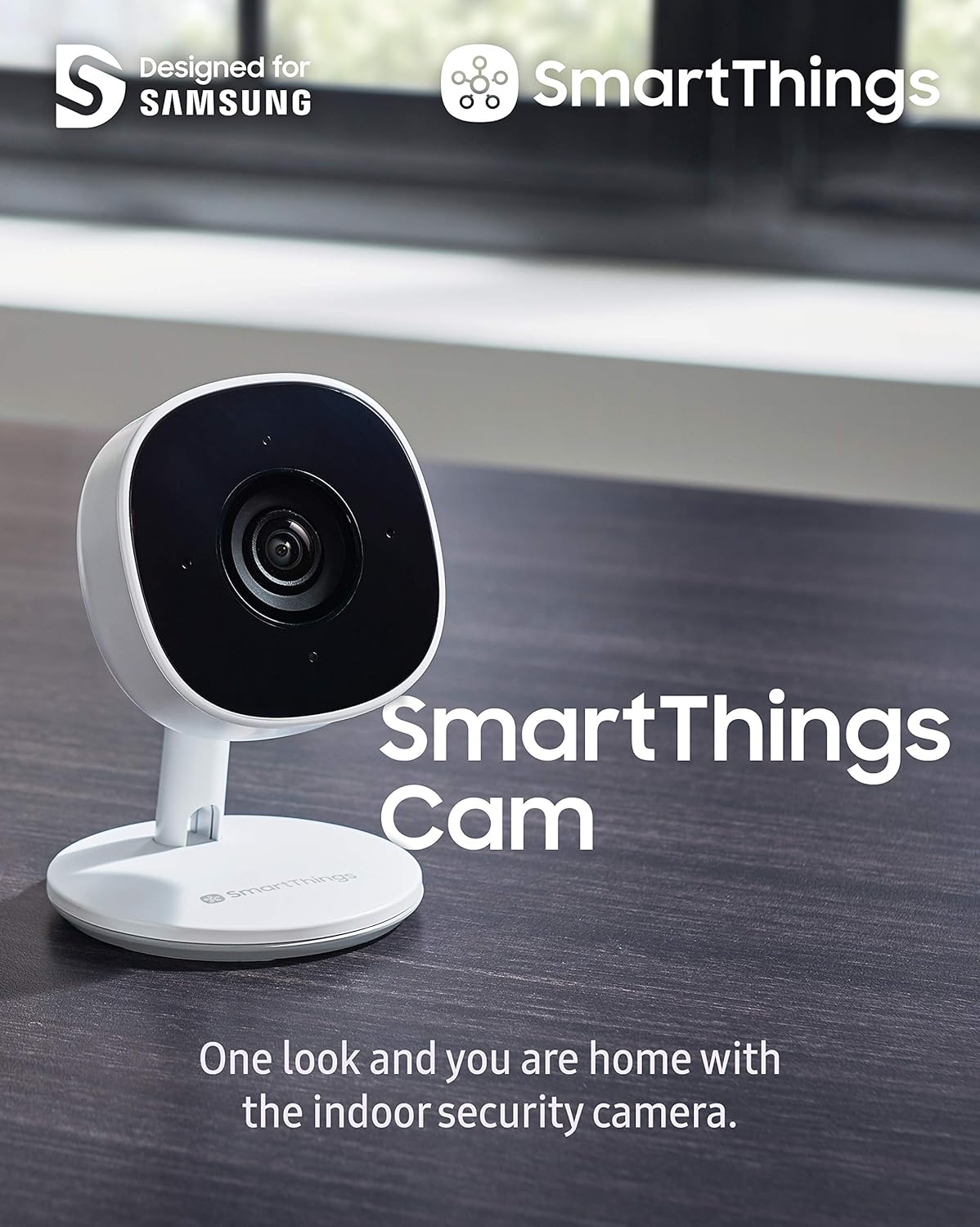 Samsung SmartThings Indoor Security Camera (GP-U999COVLBDA), 1080P HD Video with HDR, Night Vision, Advanced Motion Detection, and Two-Way Audio – Black/White
