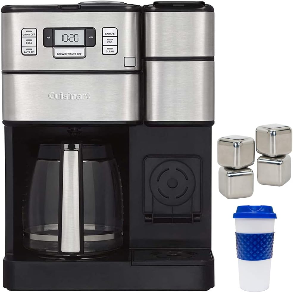 Cuisinart SS-GB1 Coffee Center Grind & Brew Plus Bundle with Deco Essentials Stainless Steel Ice Cubes and Deco Chef Reusable 16-Ounce To Go Travel Mug