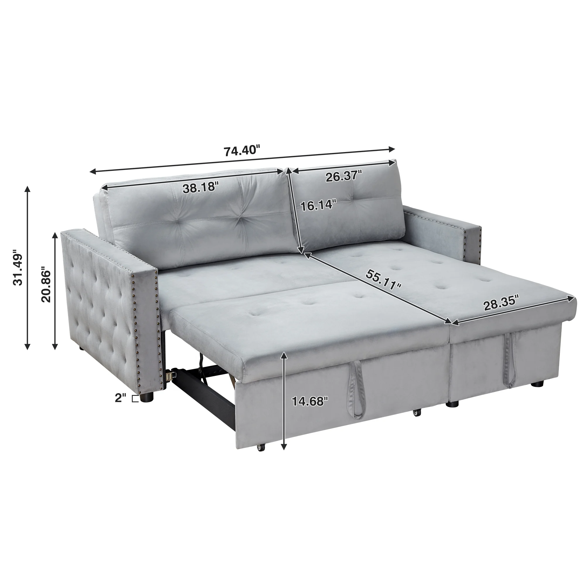 Giratree 3-in-1 Sofa Bed King Size, L Shaped Couch with Storage, Double Chaise Lounge Bed, Gray