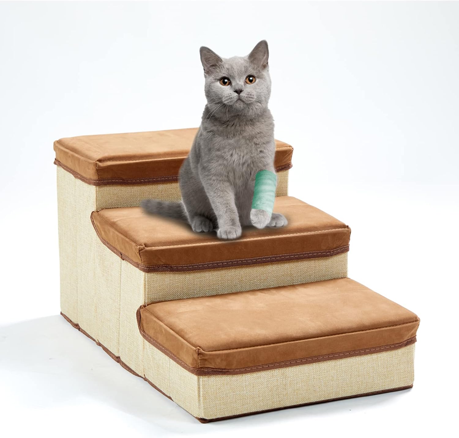 INRLKIT 3-Tier Pet Stairs, Foldable Dog Steps Dog Stairs/Ramps/Ladder for Beds Sofa, Pet Stairs for Older Dogs, Cats, Puppies, Injured Dogs, Small Dogs(Grey)