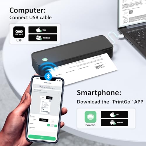 Gloryang Inkless Portable Printer for Travel, Wireless Thermal Printer Supports 8.5 x 11 Inch US Letter Size, includes Carry Case and 3 Rolls of Thermal Paper Kit