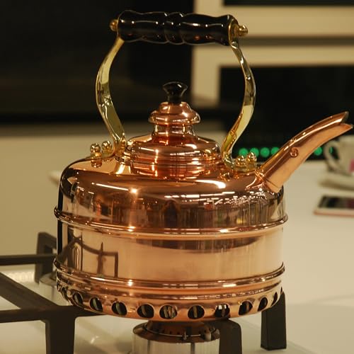 Simplex Tea Kettle, Solid Copper Whistling Tea Kettle for Gas and Electric Stoves, 1.9 Quart Tea Pot with Stay Cool Ergonomic Handle by Newey and Bloomer