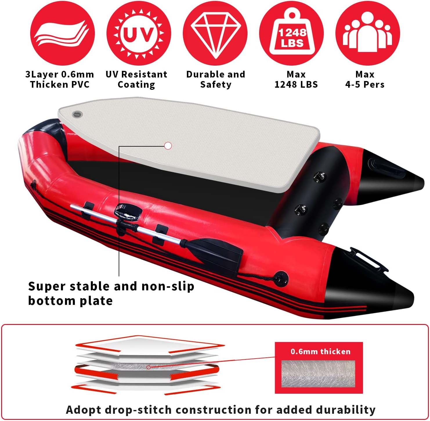 AZXRHWYGS Inflatable Boats 4-6 Person 10ft Dinghy Boat Kayak Sport Rescue Boat Tender Fishing Raft with Oars Air Pump
