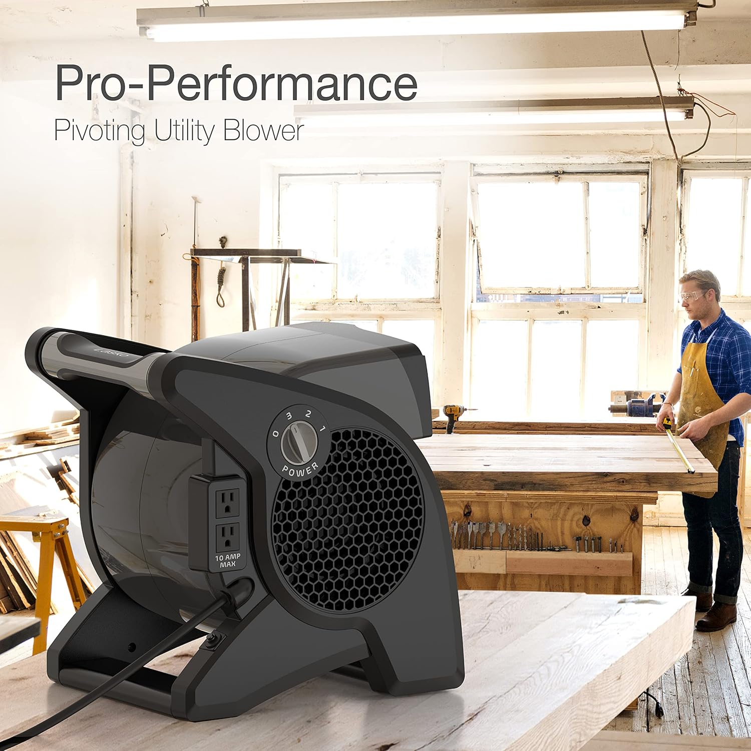 Lasko High Velocity Pivoting Blower Fans for Cooling, Ventilating and Drying, 2 AC Outlets, Circuit Breaker, 3 Speeds, Black