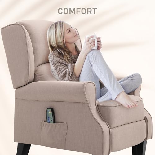HOMCOM Vibration Massage Recliner Chair for Living Room with Heat, Wingback Single Sofa, Modern Suede Fabric Push Back Reclining Chair with Footrest, Side Pocket, Black
