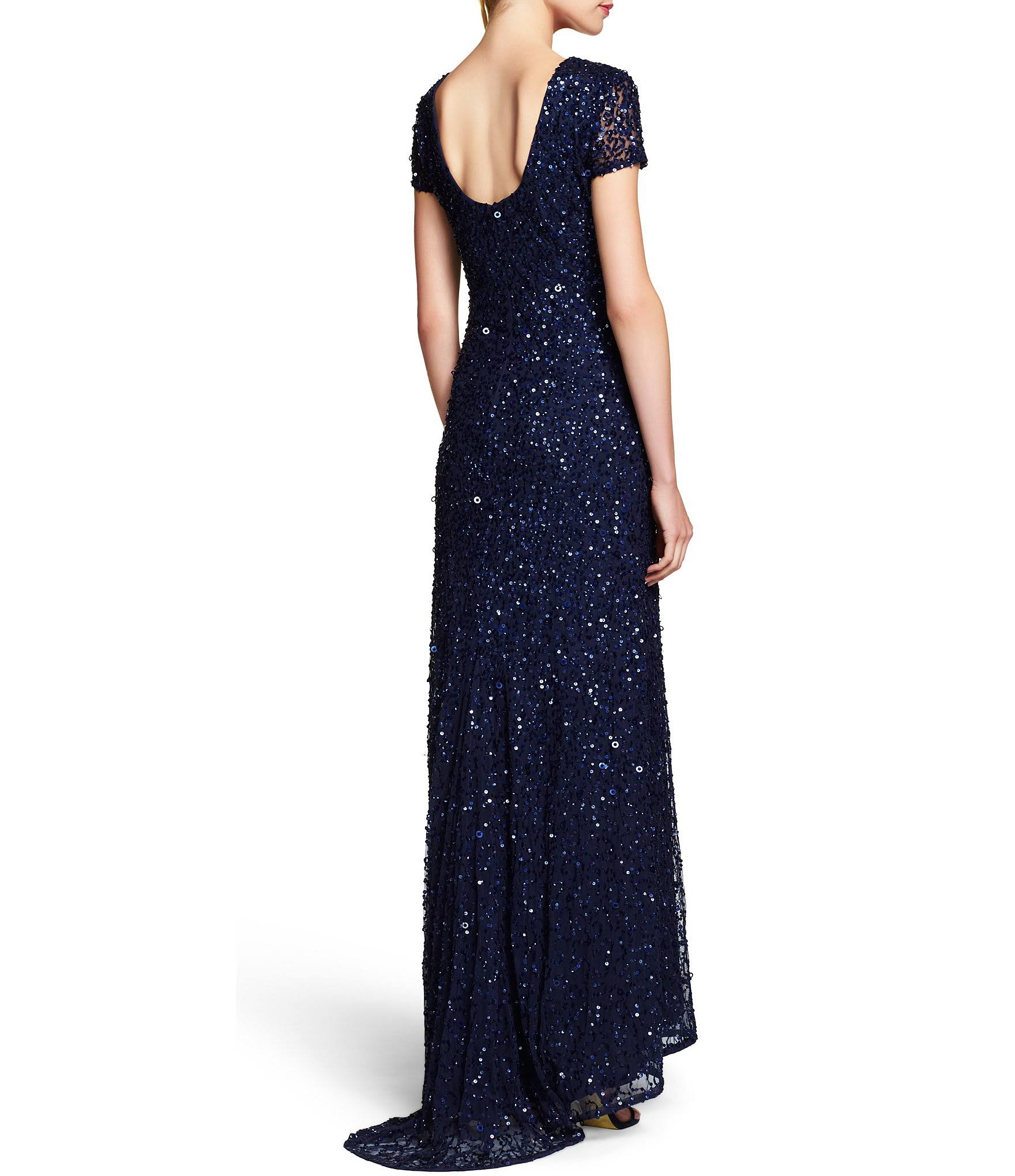 Adrianna Papell Petite Scoop Back Sequin Gown, Navy, Size: 2