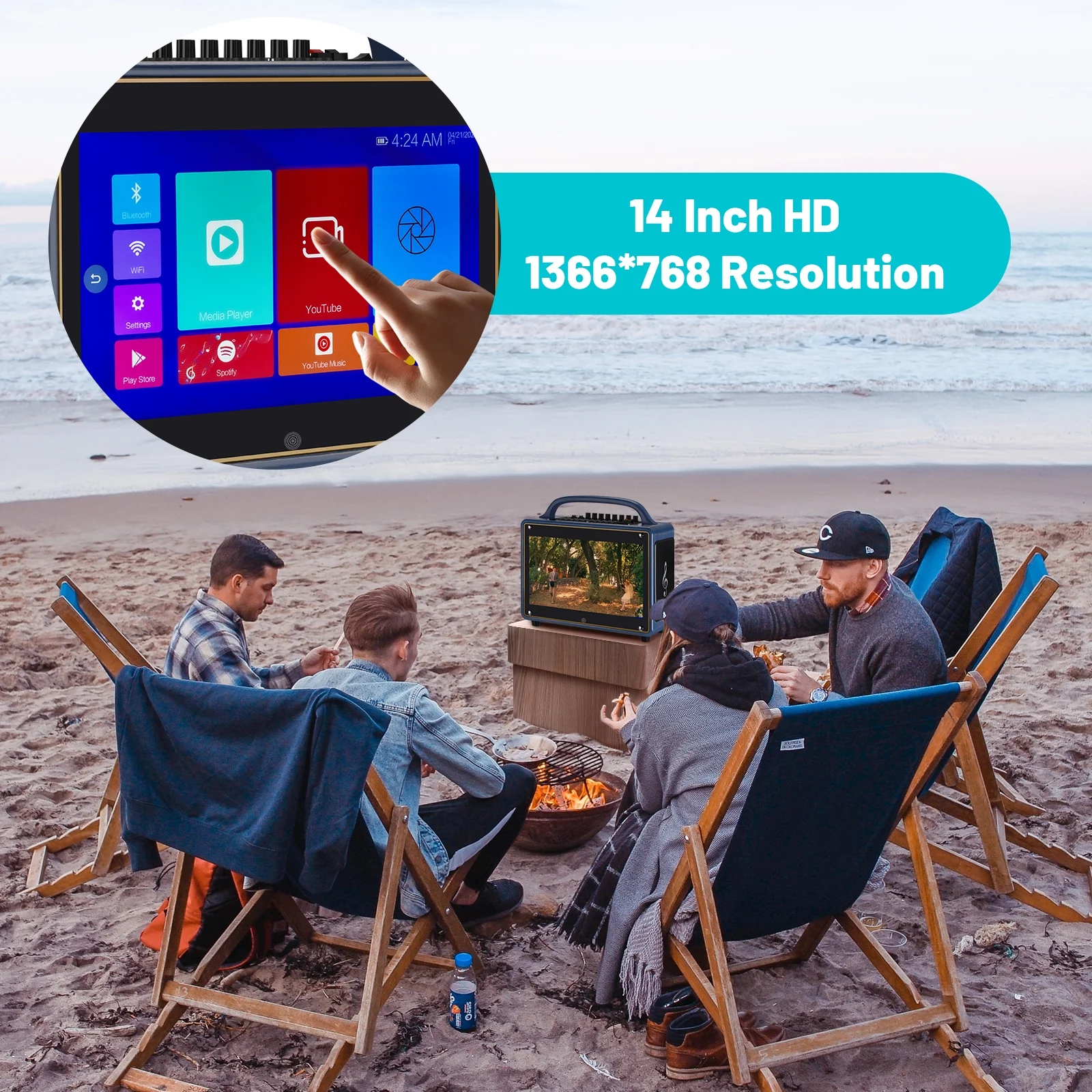 Portable Karaoke Machine Systems Wireless BT Streaming Loudspeaker for Adults&Kid,14”HD Touch Screen/Android 12/4+64G,Support Microphone/WiFi/USB/SD/PC/TV/Phones/HDMI