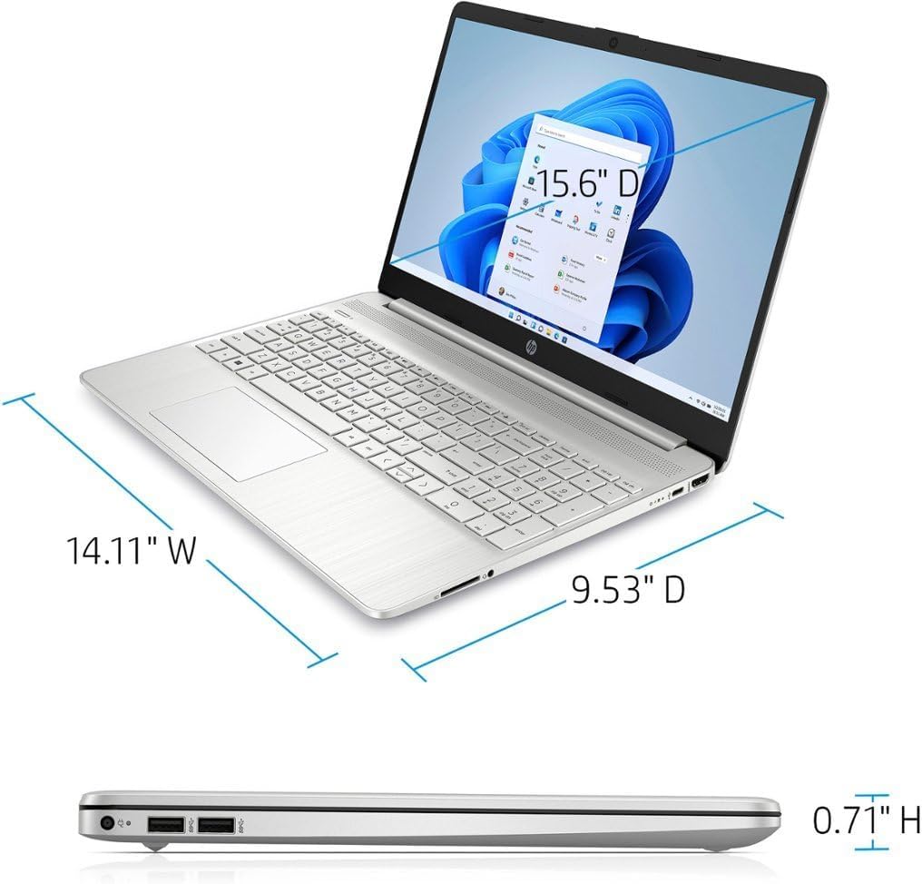 HP 2024 15 Laptop 15.6" HD+ Touchscreen, Intel Core i3-1215U, with Microsoft Office 365, 8GB RAM, 256GB SSD, Win 11 Home Long Battery Life, Natural Silver