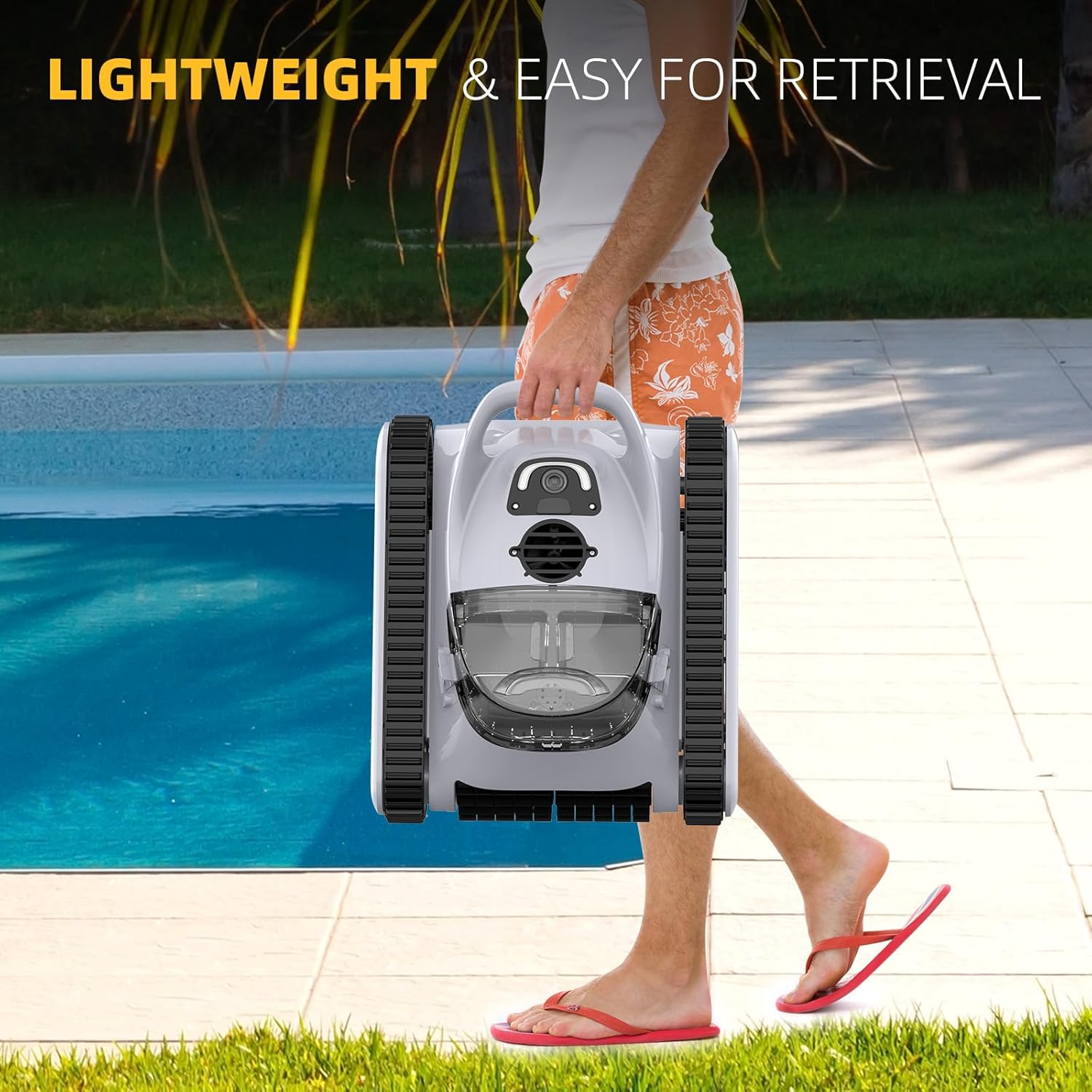 Seauto Robotic Pool Cleaner: Grey Automatic Cordless Vacuum for Inground Pools, Wall Climbing, 180W Suction, LED Indicator, Self-Parking, Suitable for Up to 2,000 sq. ft.