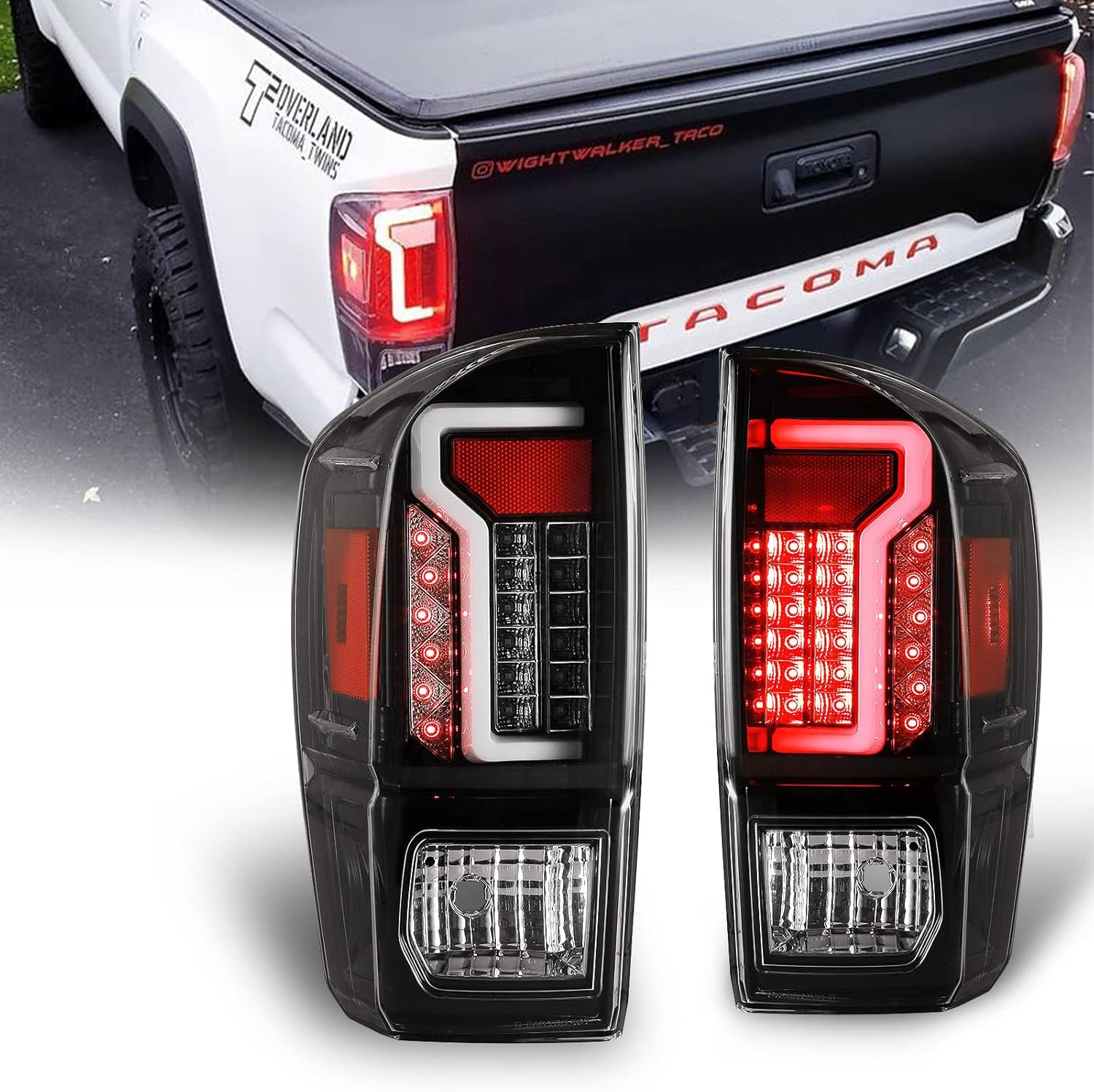Tail Light Assembly for 2016-2021 Toyota Tacoma, WOLFSTORM Toyota Tacoma LED Tail Light Assembly(Red Lens)