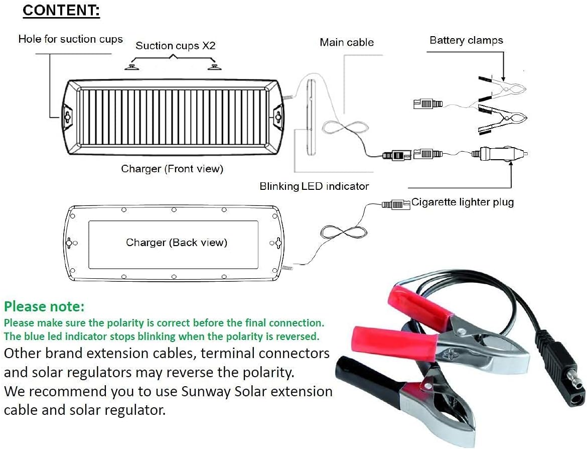 Sunway Solar Car Battery Trickle Charger & Maintainer 12Volt 8W Solar Panel Power Charger kit Portable Waterproof for Automotive RV Marine Boat Truck Motorcycle Trailer Tractor Powersports Snowmobile