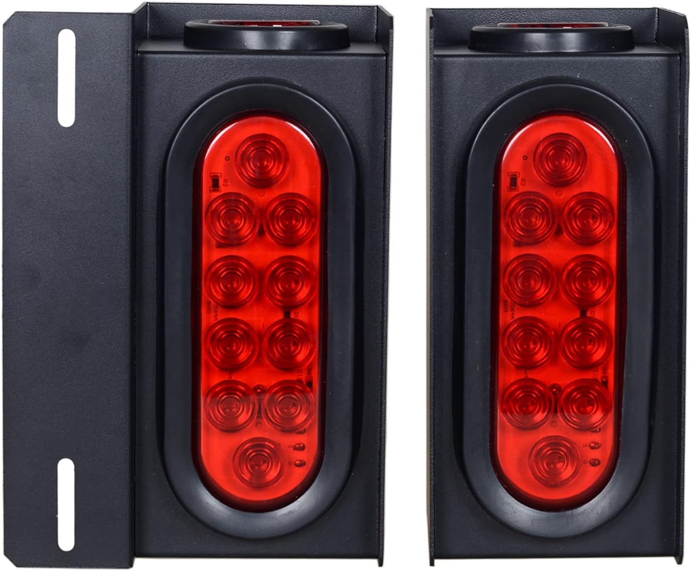 Steel Trailer Light Boxes Housing Kit with 6Inch Oval Red Trailer Tail LED Lights and 2 Inch Round Red Side Marker Lights with Grommet Plugs Wire connectors, Pack of 2