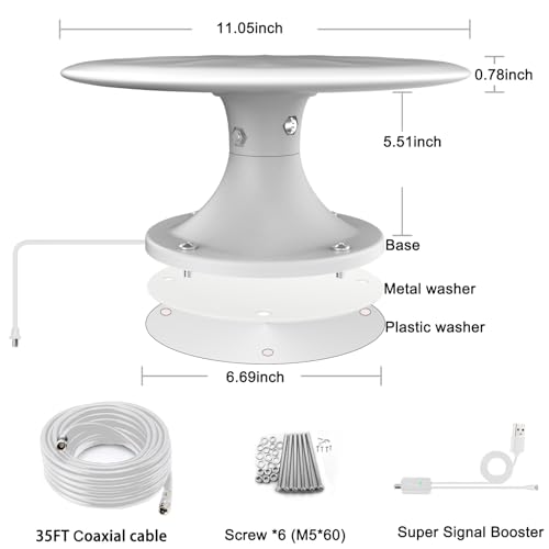 RV TV Antenna for Smart TV Outdoor, 720° Long Range Omni Directional Reception Digital HD Antenna Signal, with Super Signal Booster, 35ft HDTV Cable, for RV/Camping/Attic/Truck/Boat.