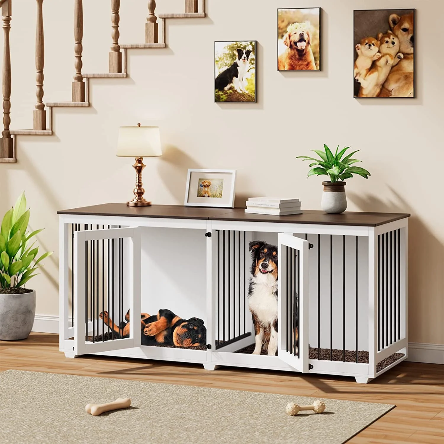 TLAEK 71" Large Dog Crate Furniture, Wooden Dog Crate Kennel with Divider (Without Tray) - Curated Treasures Market
