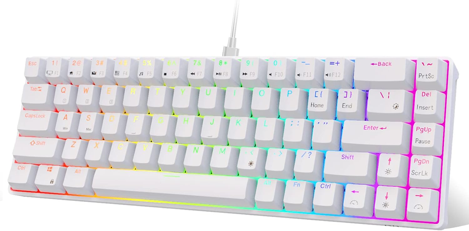RK ROYAL KLUDGE RK68 (RK855) Wired 65% Mechanical Keyboard, RGB Backlit Ultra-Compact 60% Layout 68 Keys Gaming Keyboard, Hot Swappable Keyboard with Stand-Alone Arrow/Control Keys, Brown Switch White