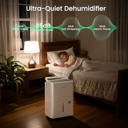 Waykar 80 Pint Energy Star Dehumidifier for Home, Basement, Large Rooms up to 5,000 Sq. Ft. - Auto Defrost, Ultra Quiet(40 dB), Auto Comfort Mode, with Drain Hose & Water Tank