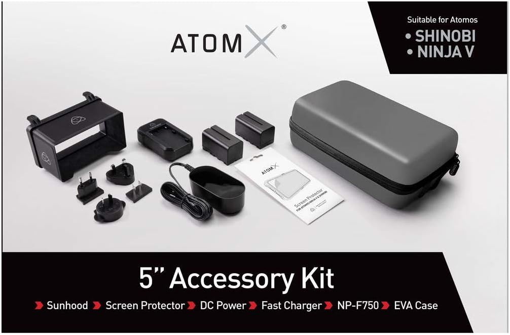 Atomos Ninja V 5" Touchscreen Recording Monitor, 1980x1080, 4K HDMI Input - Bundle 5" Accessory Kit for Shinobi, Shinobi SDI and Ninja V Monitors, Microfiber Cloth