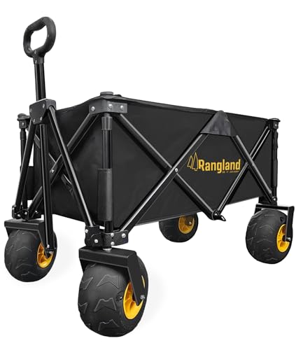 Beach Wagon with Big Wheels for Sand [Large Balloon Air Tires] Folding Utility Cart with Rustproof Heavy-Duty Steel Frame, Black/Yellow (All-Terrain RX800)
