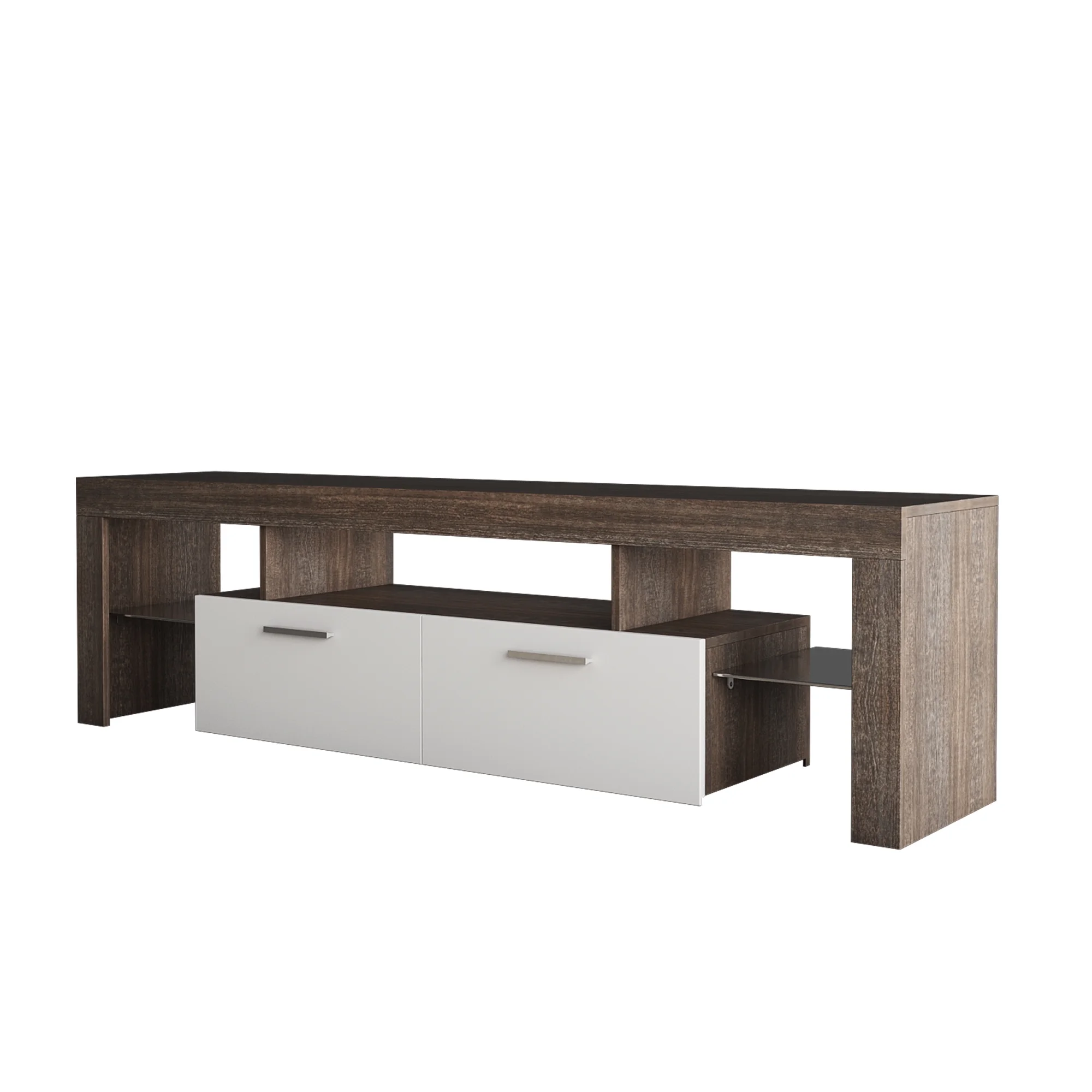 paproos TV Stand for 70 Inch TV, Farmhouse TV Console Table with Storage Drawers and Media Shelves, 16 Colors LED Light&Remote Control, Entertainment Center Television Cabinet for Living Room, Brown