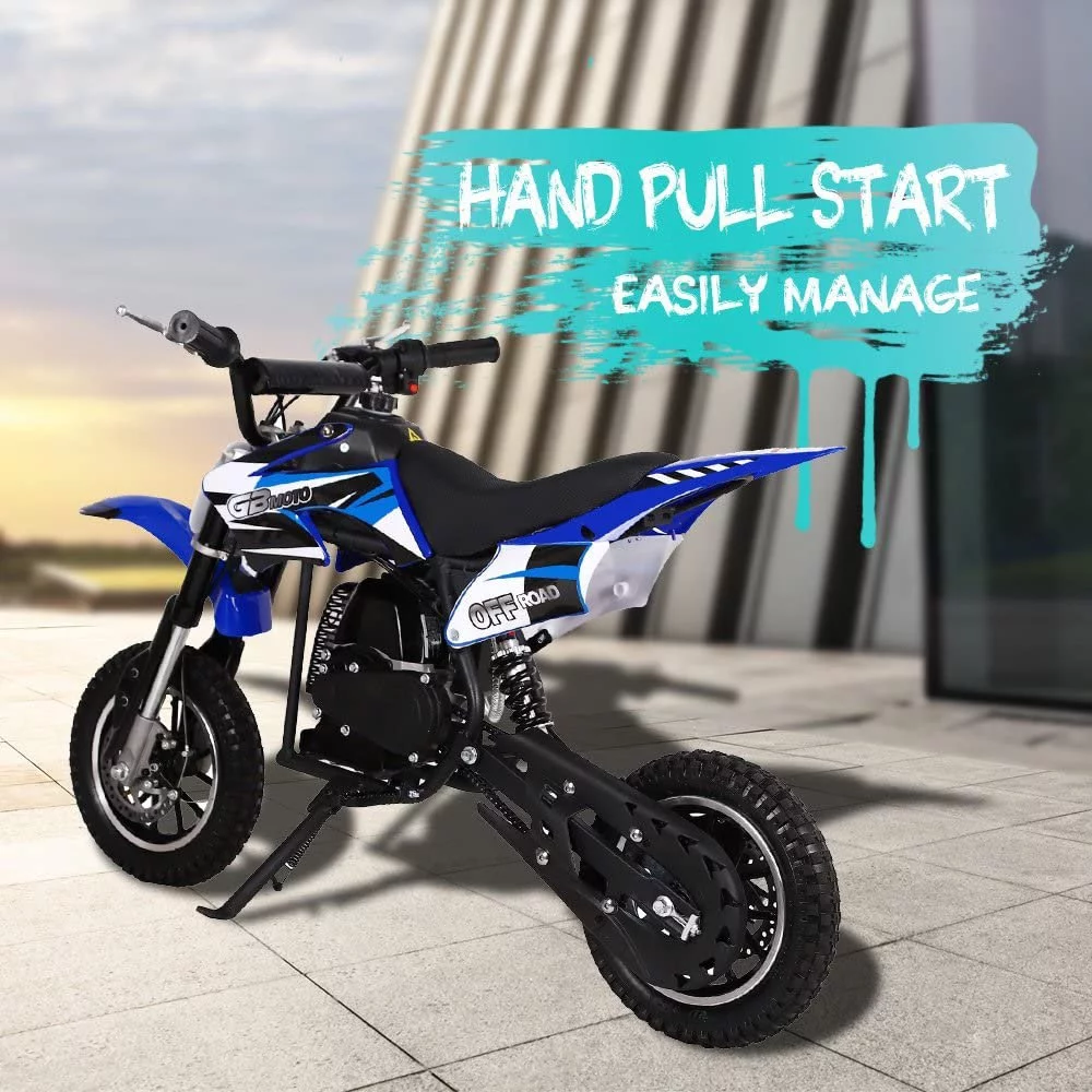 Kids Mini 50CC Gas Dirt Bike, 2 Stroke Ride on Bike with Off-Road Tire, Shocks, Pull Start, Oil Mixed Required, Support Up to 165lbs,Max Speed 20Mph, Age 8+ - Curated Treasures Market