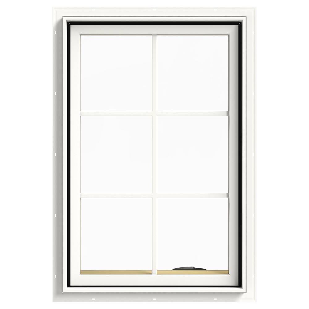 JELD-WEN 24 in. x 36 in. W-2500 Series White Painted Clad Wood Right-Handed Casement Window with Colonial Grids/Grilles