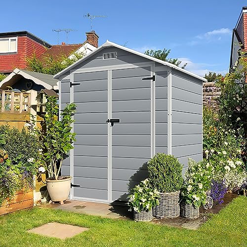 Homall Resin Outdoor Storage Shed, 6 X 4 FT Garden Tool Sheds & Outdoor Storage House with Single Lockable Door for Backyard Garden Patio Lawn