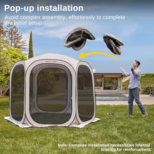 EAST OAK Screen House Tent Pop-Up, Portable Screen Room Canopy Instant Screen Tent 10 x 10 FT with Carry Bag for Patio, Backyard, Deck & Outdoor Activities, Beige