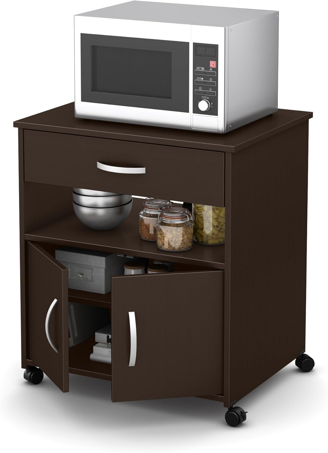 South Shore Axess Microwave Cart on Wheels-Royal Cherry