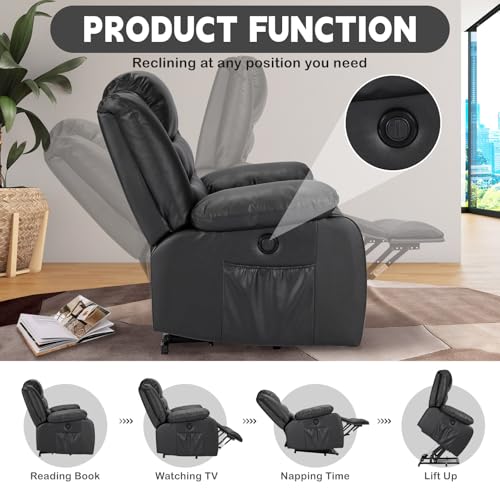 Power Lift Recliner Chair for Elderly, Electric Recliner Chairs with Massage and Heating Funtion, USB Port, Remote Control, Side Pocket, Leather Lift Chair for Living Room Home (Brown)