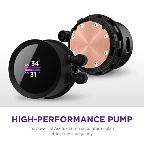 NZXT Kraken 240 RGB - 240mm AIO CPU Liquid Cooler - RL-KR240-B1 - Customizable 1.54" Square LCD Display for Images, Performance Metrics - High-Performance Pump - 2 x F120 RGB Core Fans - Black