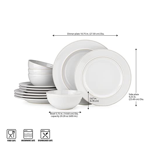 12 Piece Dinnerware Set By Glavers Service For 4, Round Black Matte Dishes – High-End Portuguese Quality Stoneware Set – Includes 4 Dinner Plates 4 Salad Plates, And 4 Bowls Dishwasher Microwave safe.