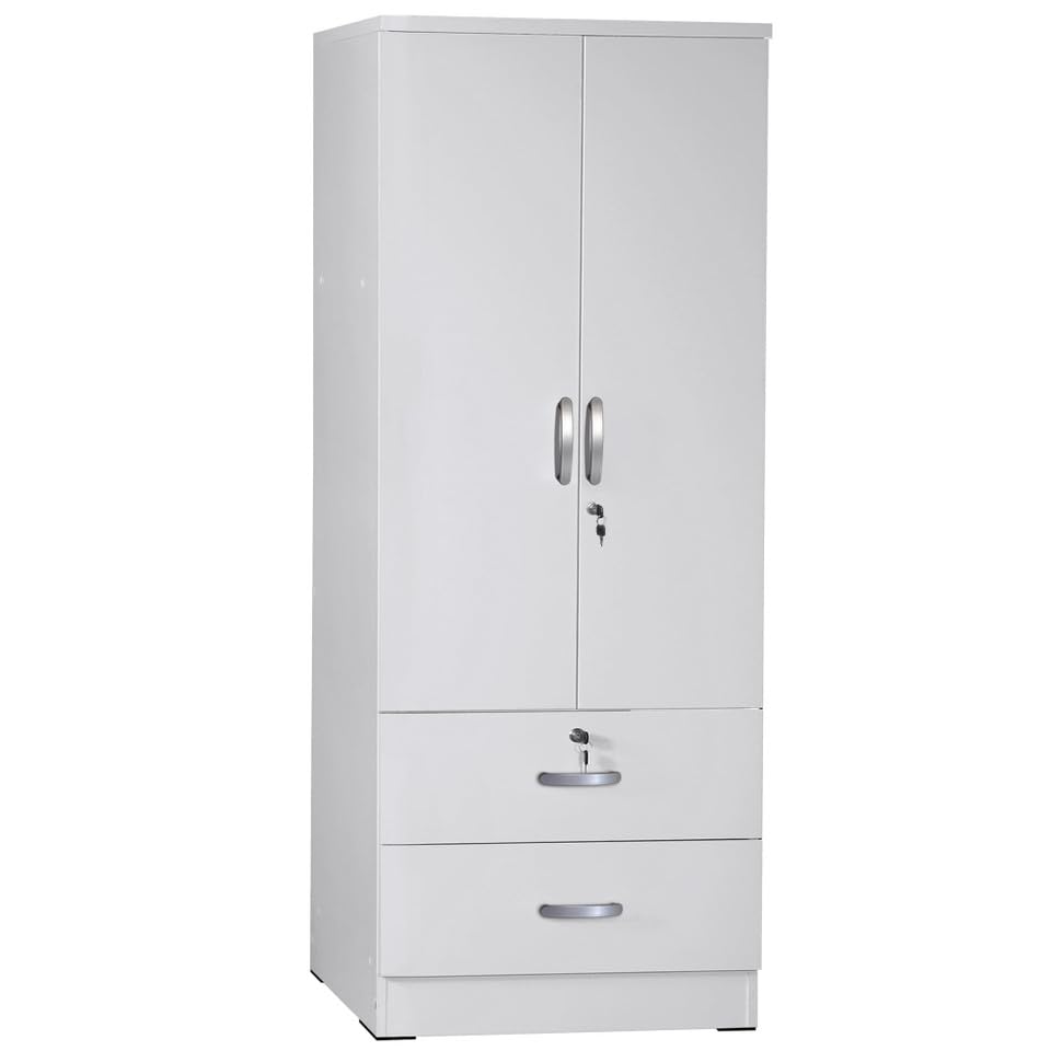 Grace Wood 2-Door Wardrobe Armoire with 2-Drawers Wardrobe Closet Armoire (White)